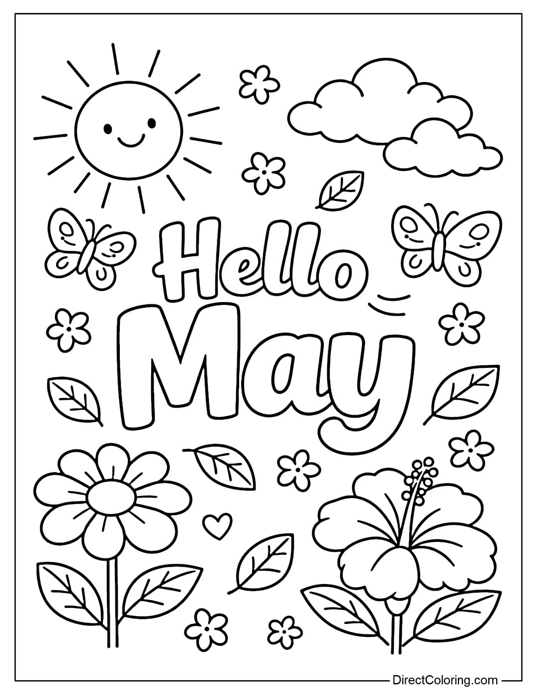 A coloring page with the words 