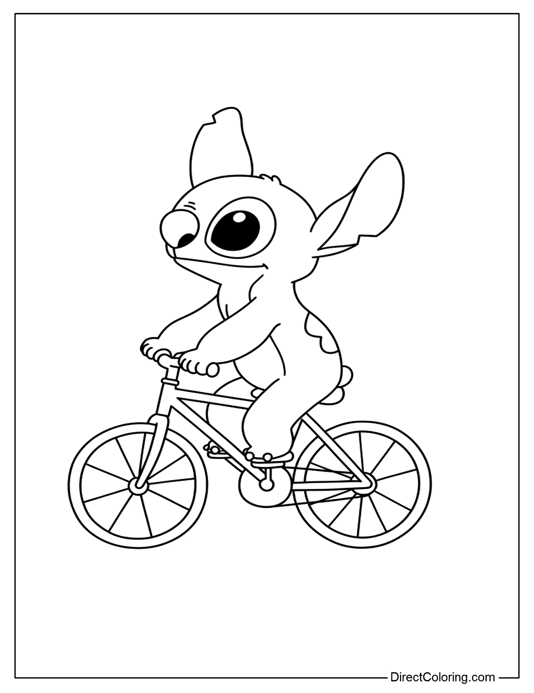 Stitch Riding a Bicycle Coloring Page