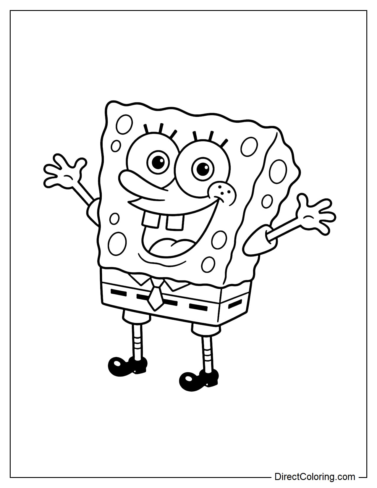SpongeBob is spreading his arms wide with a big, happy smile.