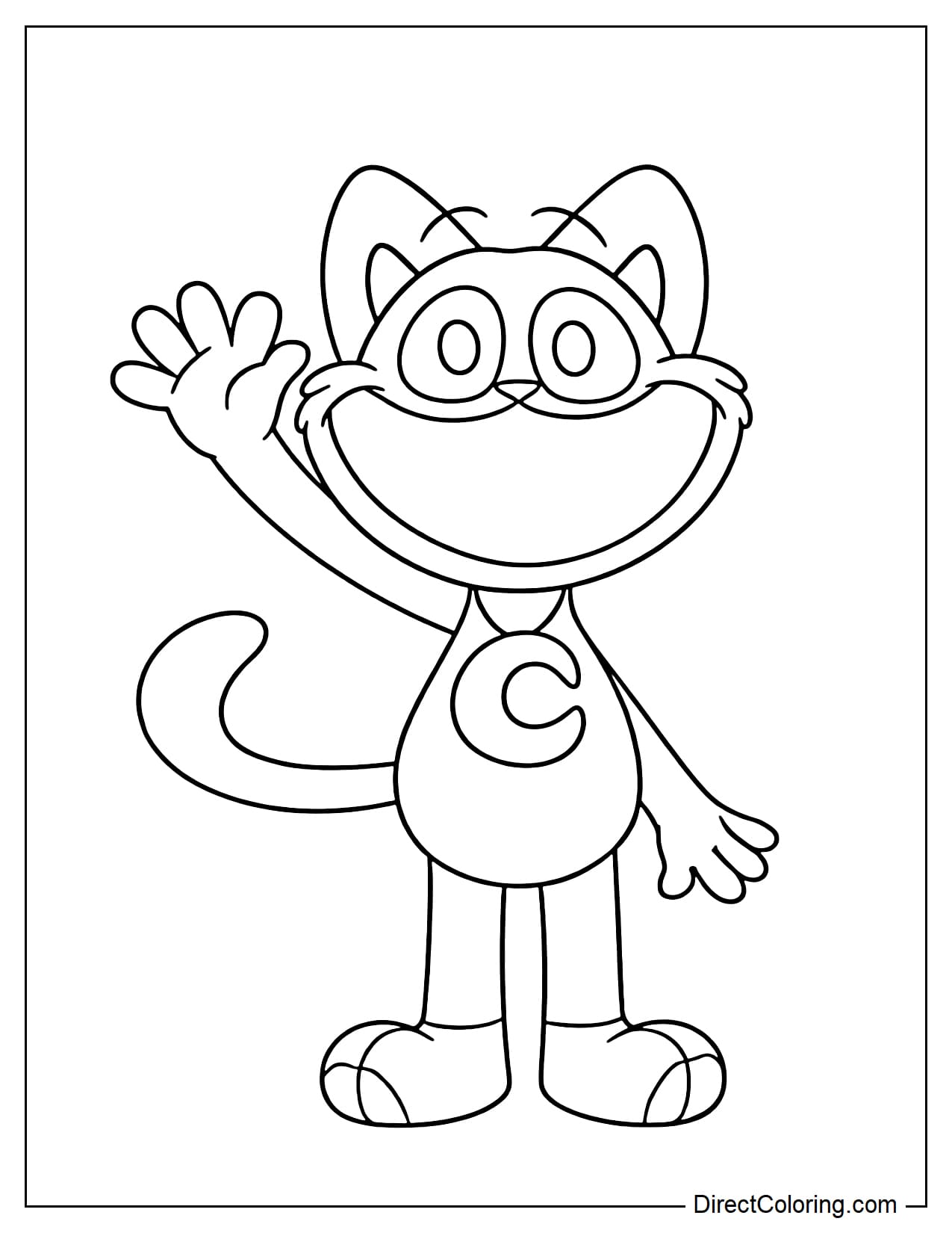 CatNap stands alone, waving his hand in a friendly greeting, his face cheerful.