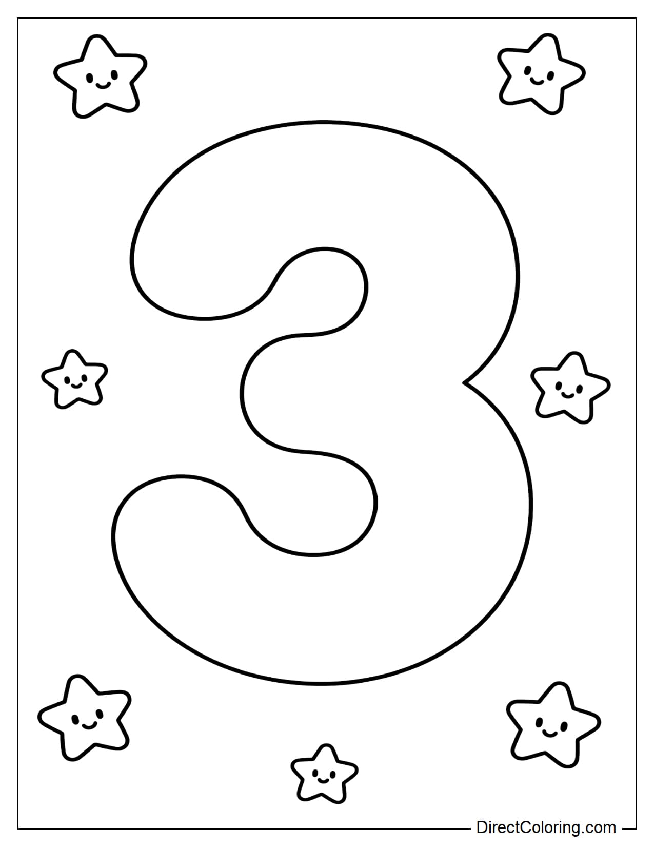 A large, simple number 3 surrounded by a few small stars.