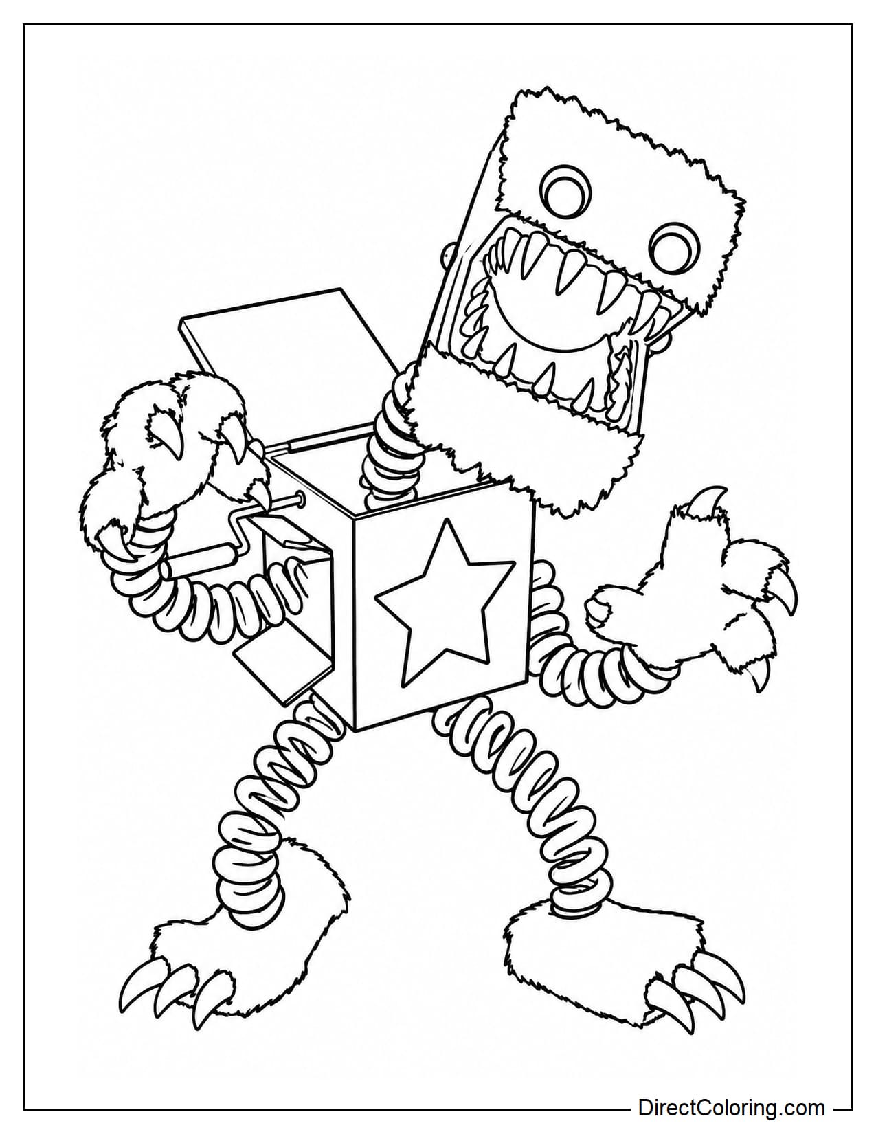 Boxy Boo from Poppy Playtime has extended spring-loaded limbs and sharp claws on its hands and feet.
