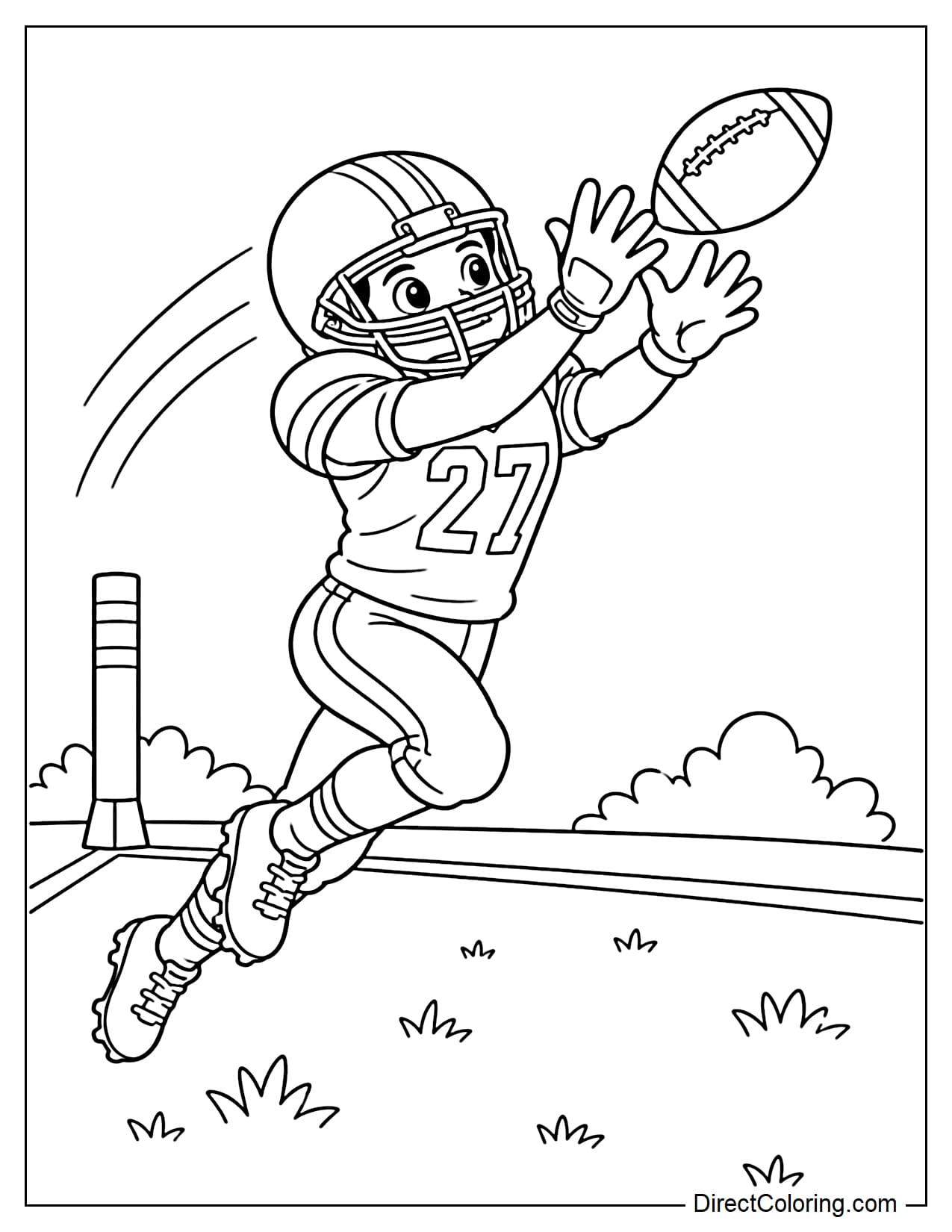 A defensive player jumps slightly and reaches forward with both hands to intercept an incoming pass.