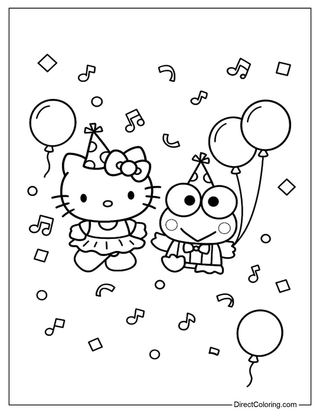 Keroppi and Hello Kitty in Party Coloring Page to print