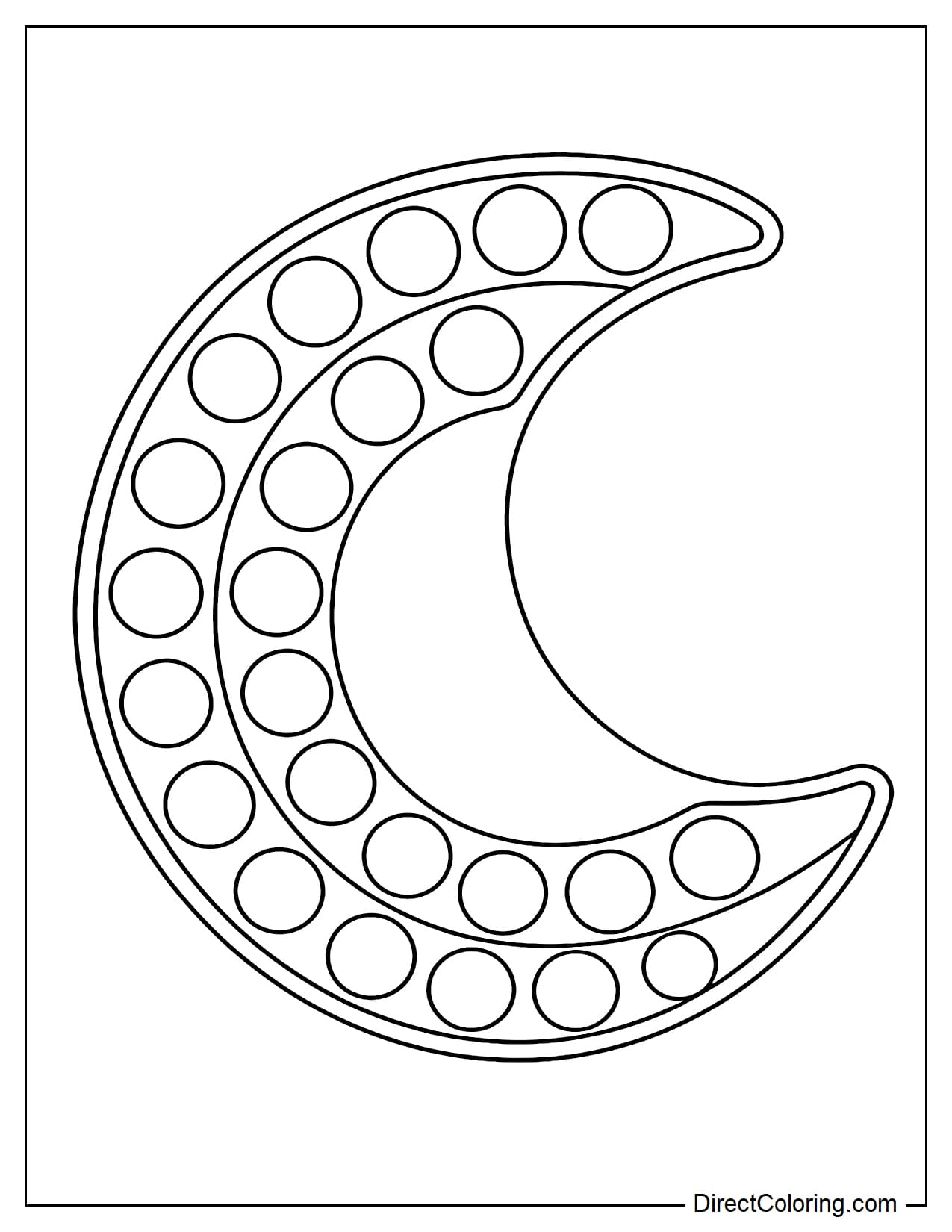 A crescent moon-shaped pop-it with a softly curved body and round bubbles arranged along the curve.