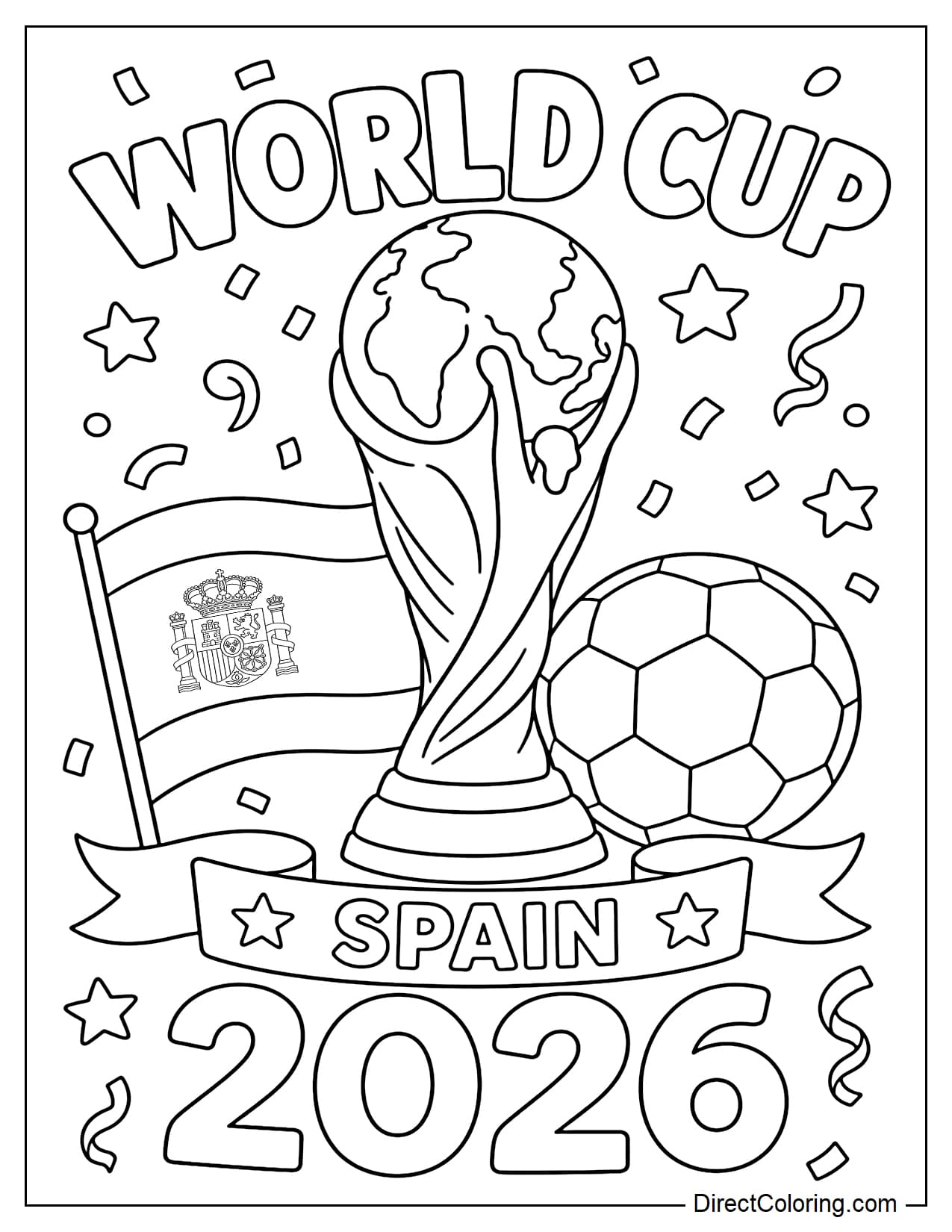 A large World Cup trophy, with the words 