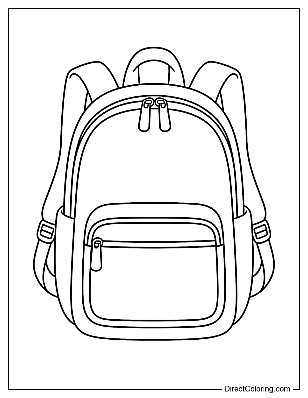 A school backpack viewed from the front, with a simple design, clear straps, and compartments.