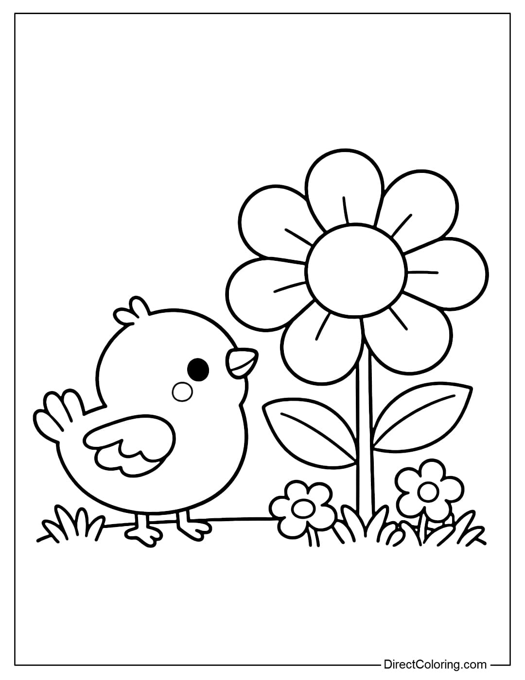 A small bird standing next to a large flower.