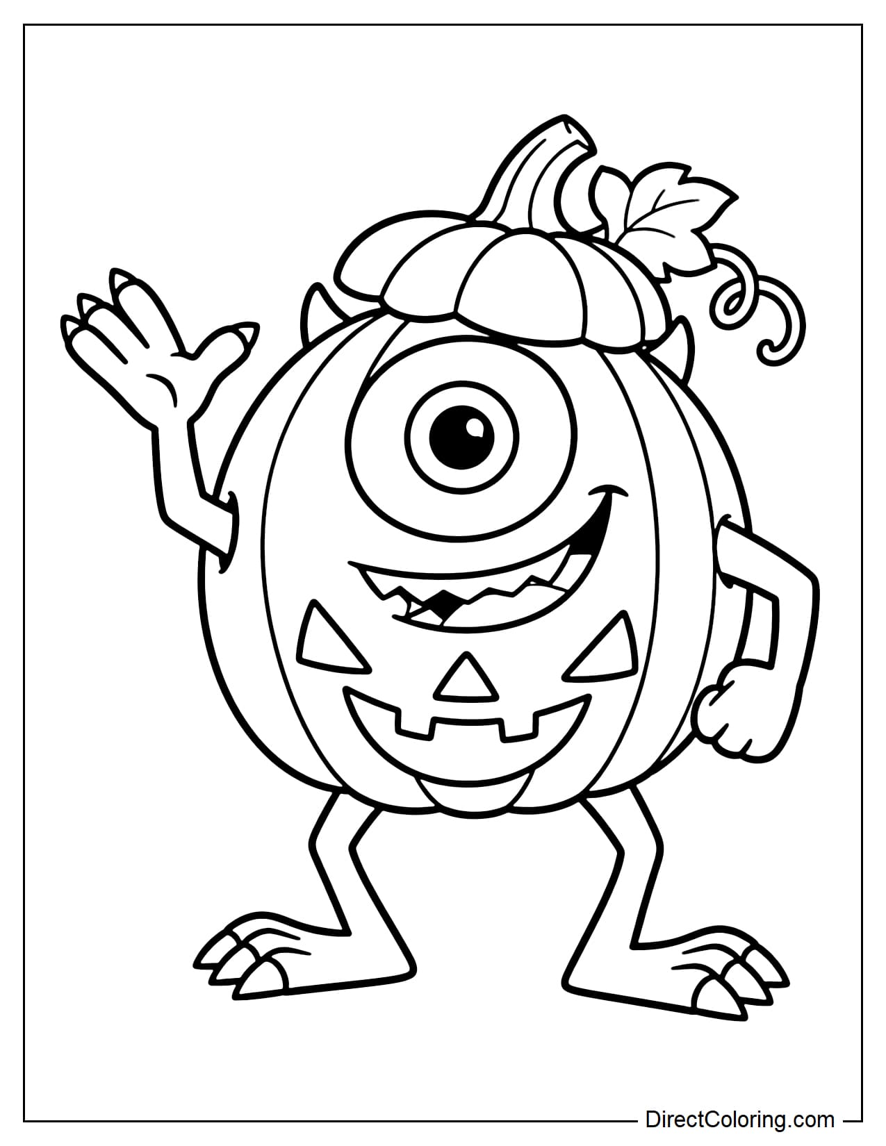 Mike Wazowski wears a round pumpkin costume with his arms and legs sticking out, while his signature large eye remains clearly visible.