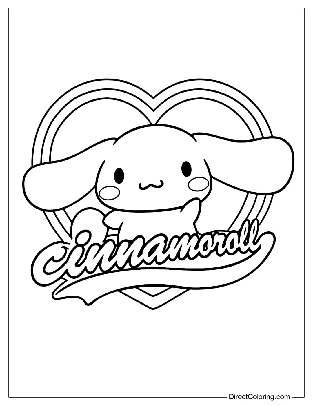 A coloring page of Cinnamoroll waving, with the word 