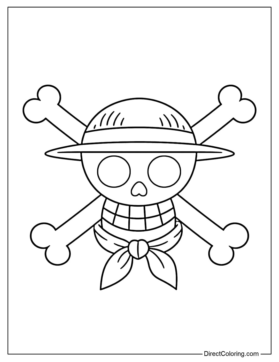 Jolly Roger of the Straw Hat Pirates, featuring a skull wearing Luffy's straw hat and scarf on a crossbones background.