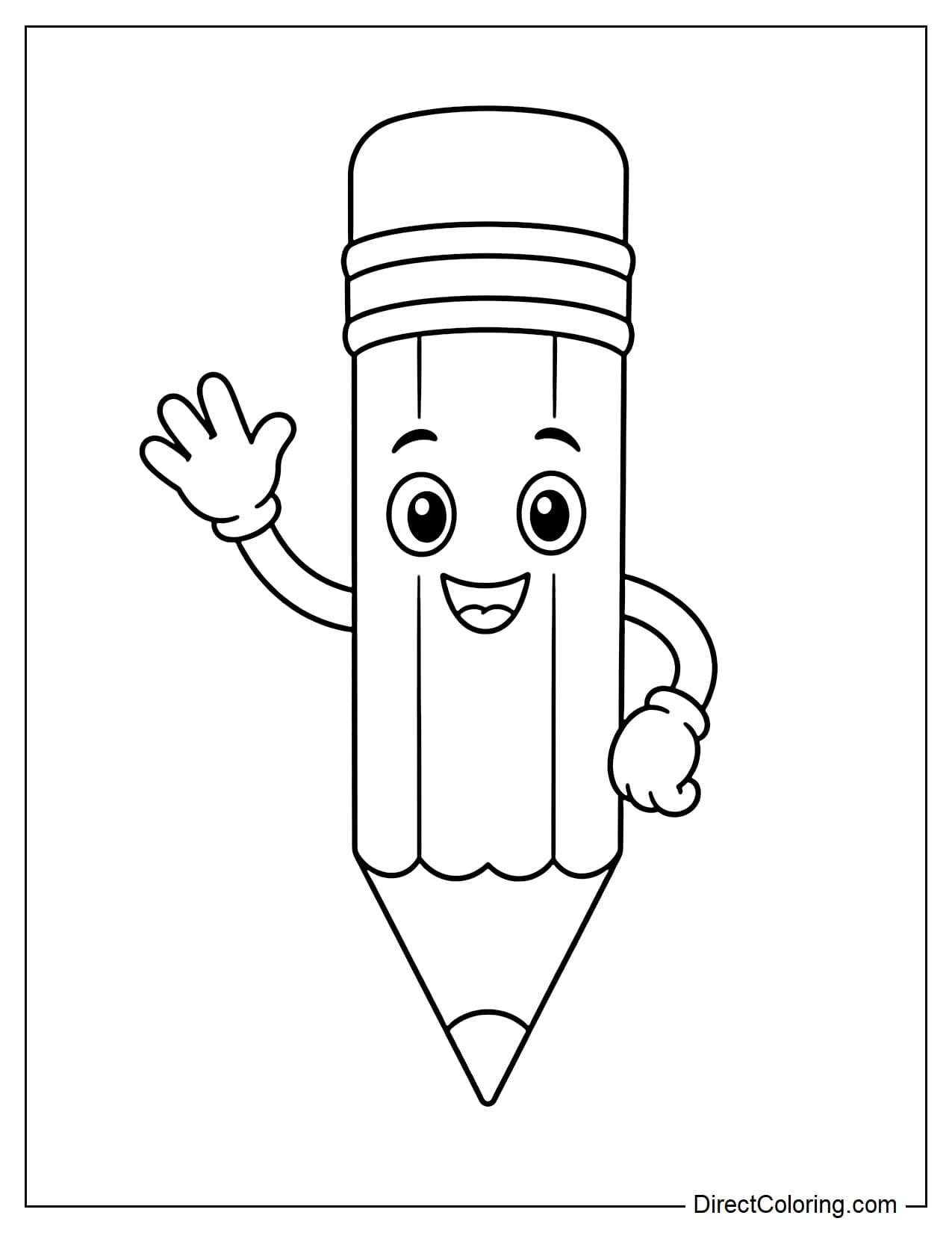 A pencil with a cute face waving hello.