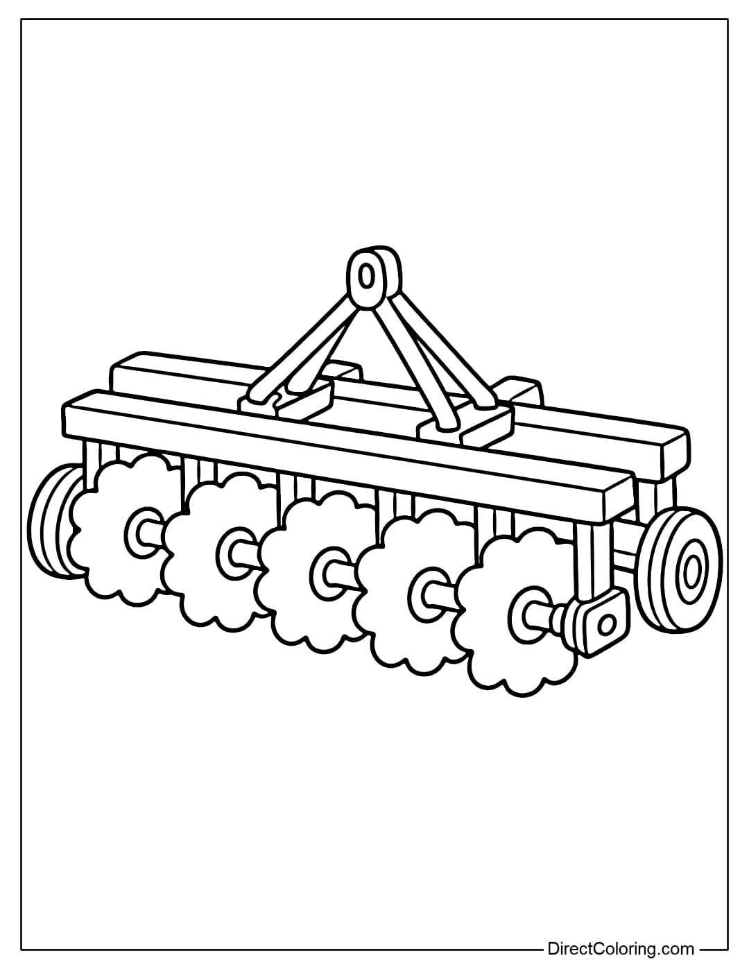 A coloring page of a tiller with large, clear teeth and few details.