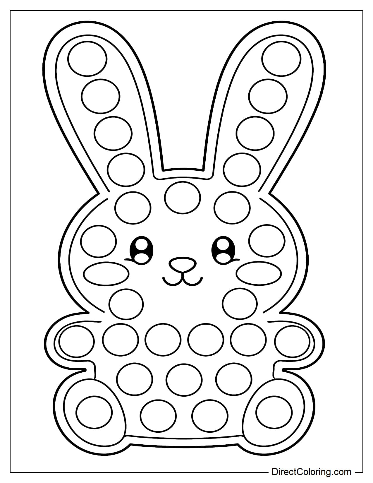 A bunny-shaped pop-it with long ears, round bubbles evenly distributed on its face and body.