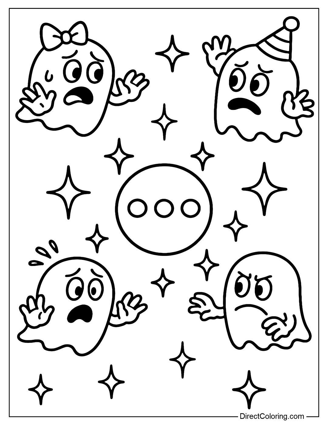 Coloring page of a large, glowing power pellet.