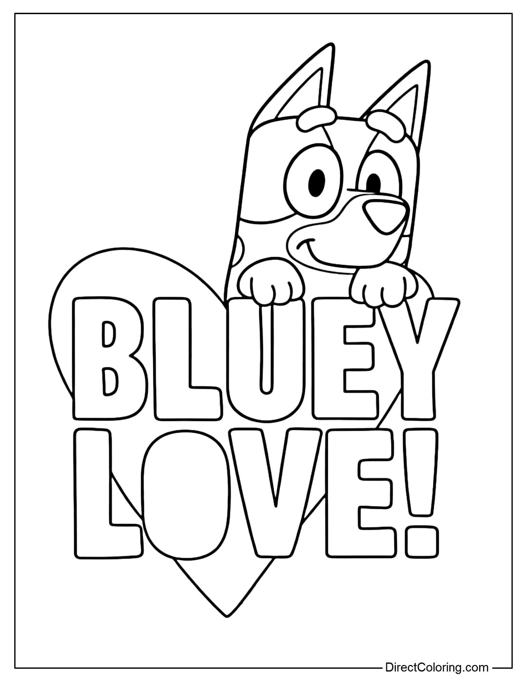 Bluey's coloring page is peeking out from above the words 