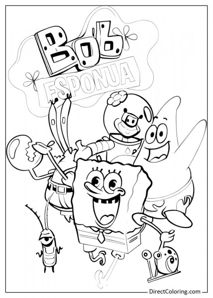 SpongeBob with friends in a fun coloring book