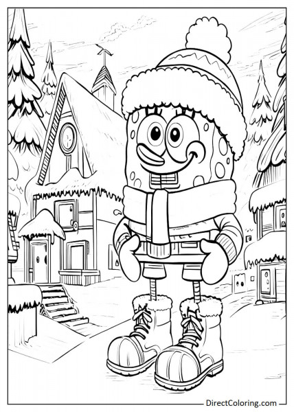 SpongeBob in the winter village coloring