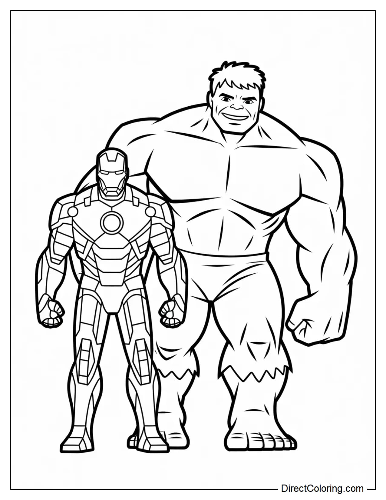 Iron Man stands next to Hulk in a simple pose.