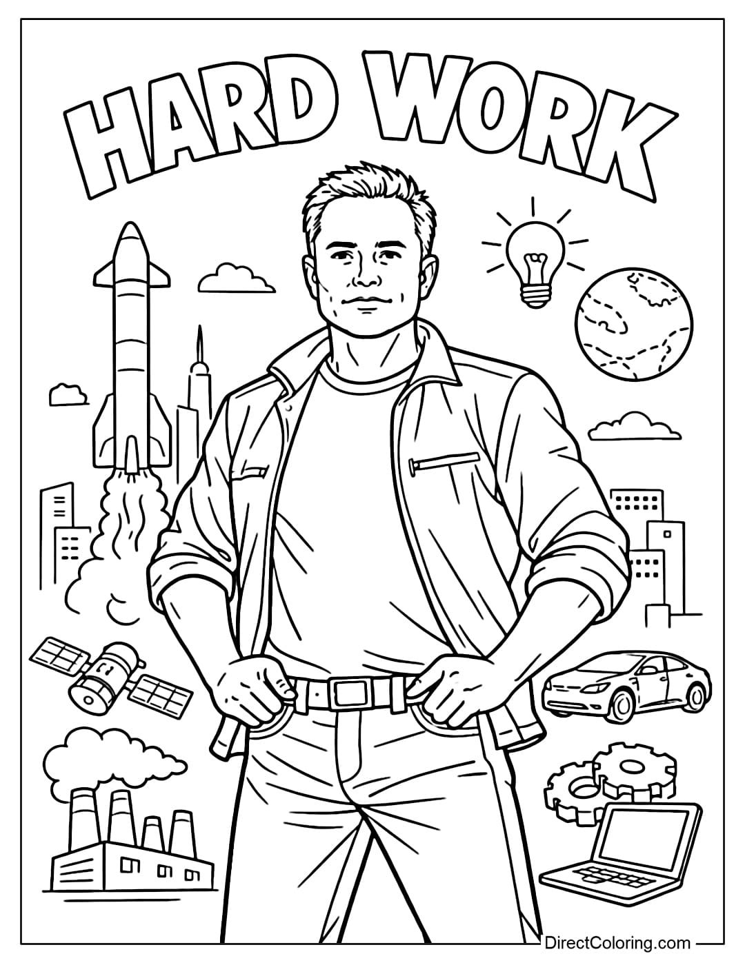 An Elon Musk coloring page with the words 