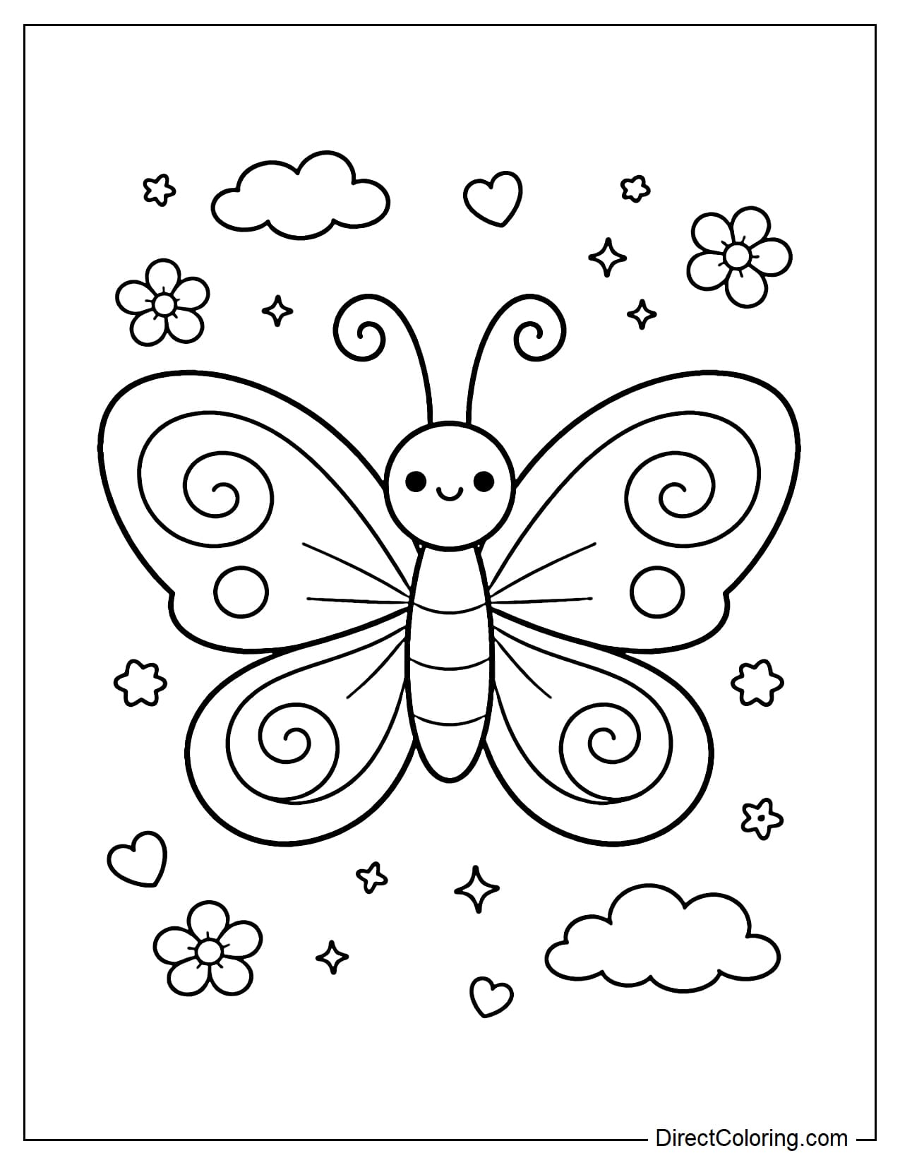 A butterfly with simple swirl patterns on its wings.