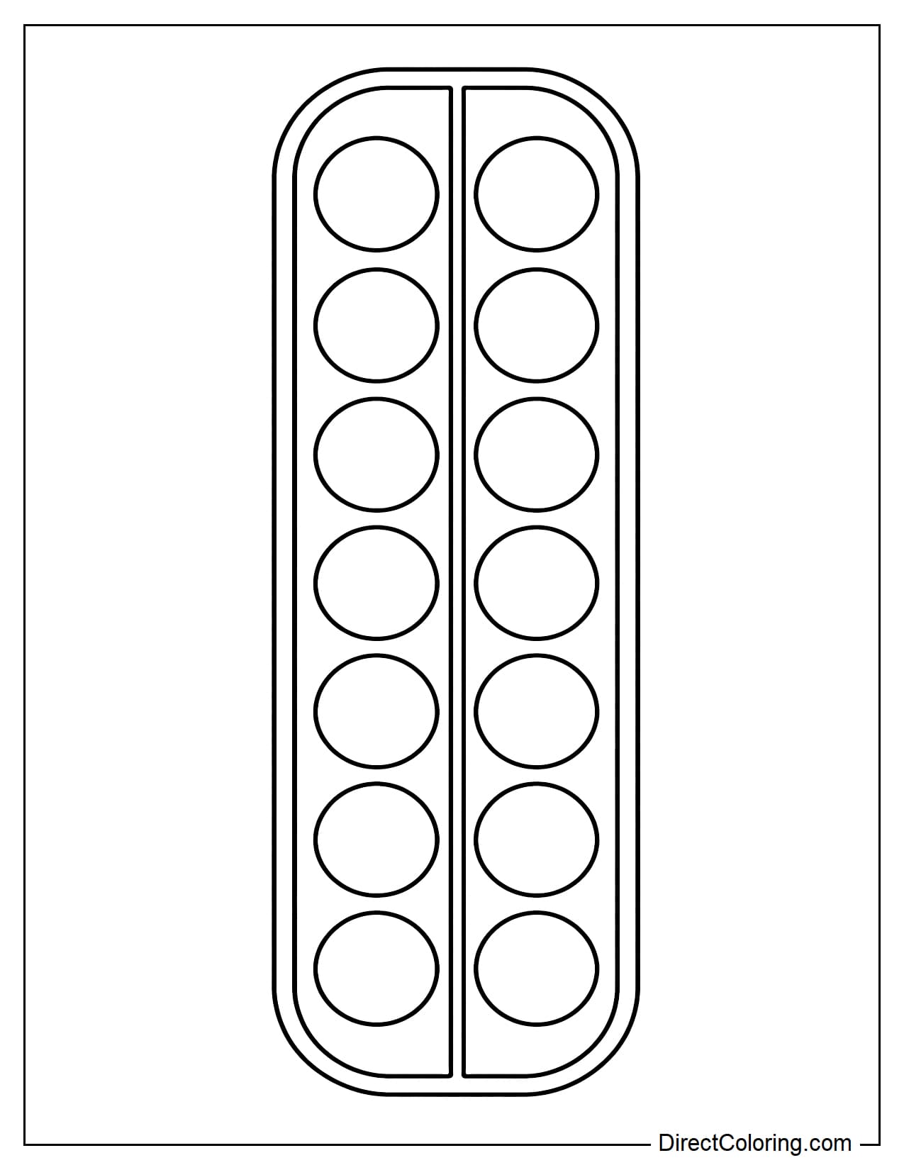 A long strip pop it with two parallel rows of large, evenly spaced round bubbles.