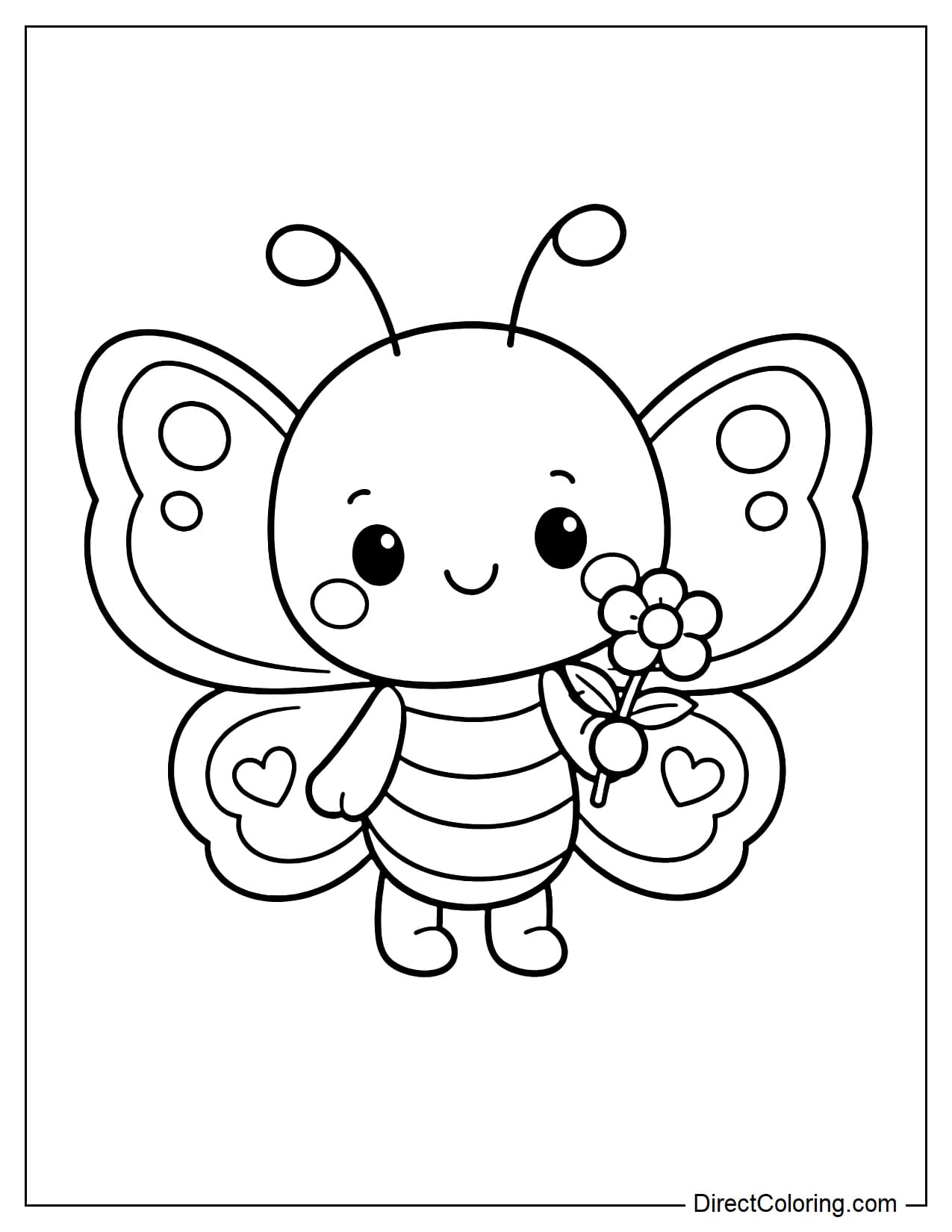 A butterfly holding a small flower.