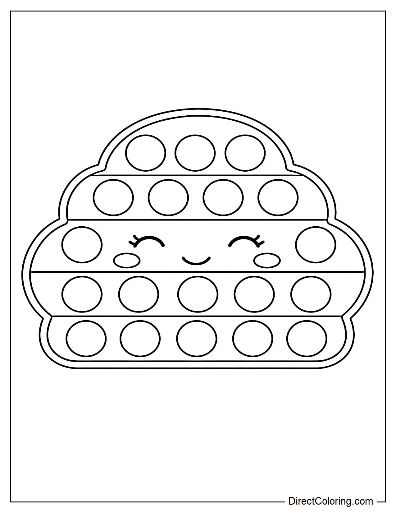 A round cloud-shaped pop-it with a smiley face and round bubbles evenly distributed in the shape of a cloud.