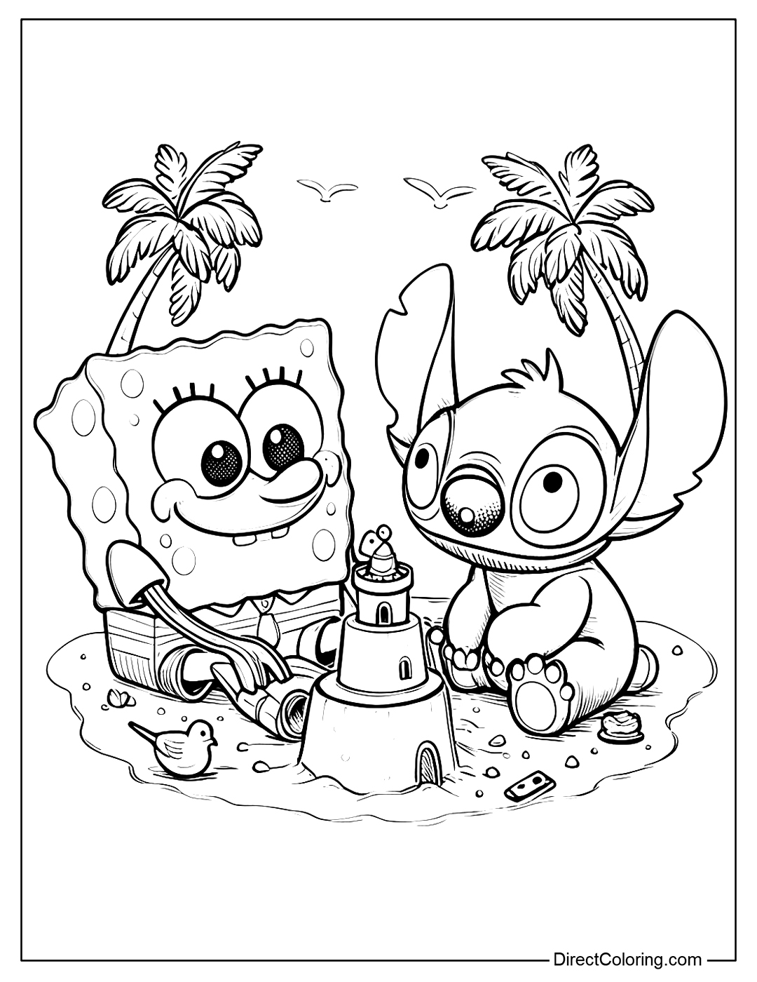 Spongebob with Stitch Coloring Page