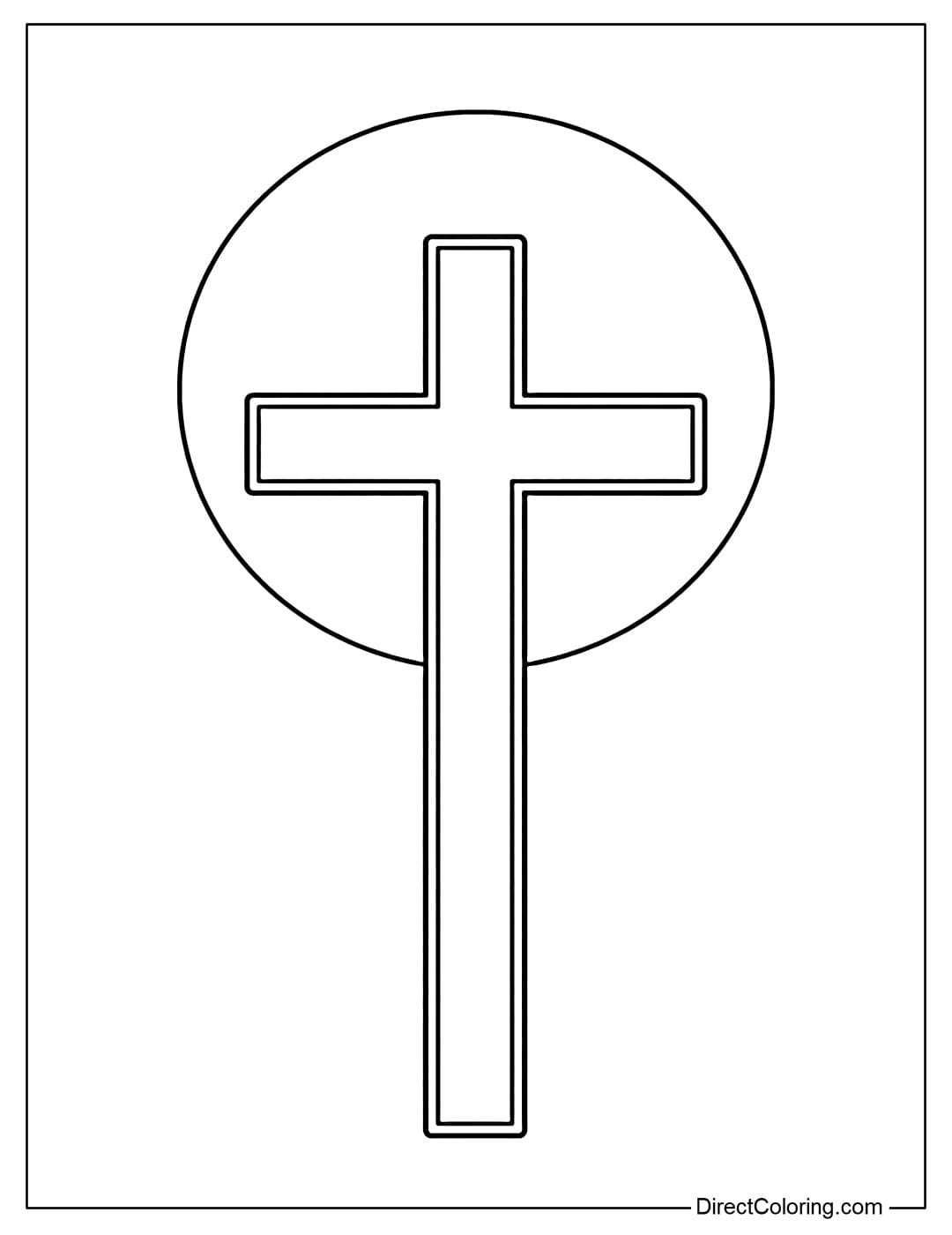 A simple cross coloring page with a small circle behind it like a halo, creating a solemn feeling.