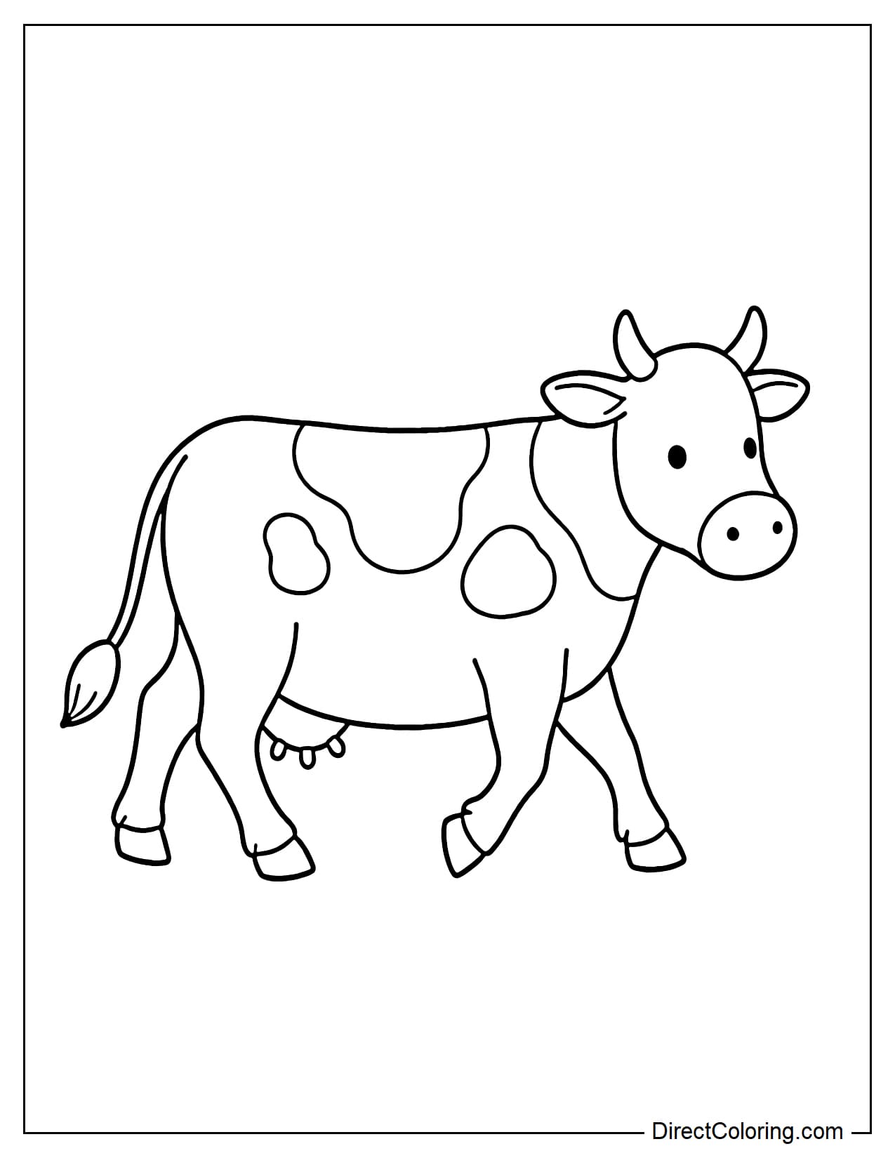 A cow viewed from the side walking slowly in a simple posture.