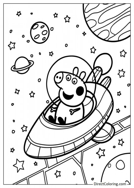 Peppa Pig adventures in space coloring page
