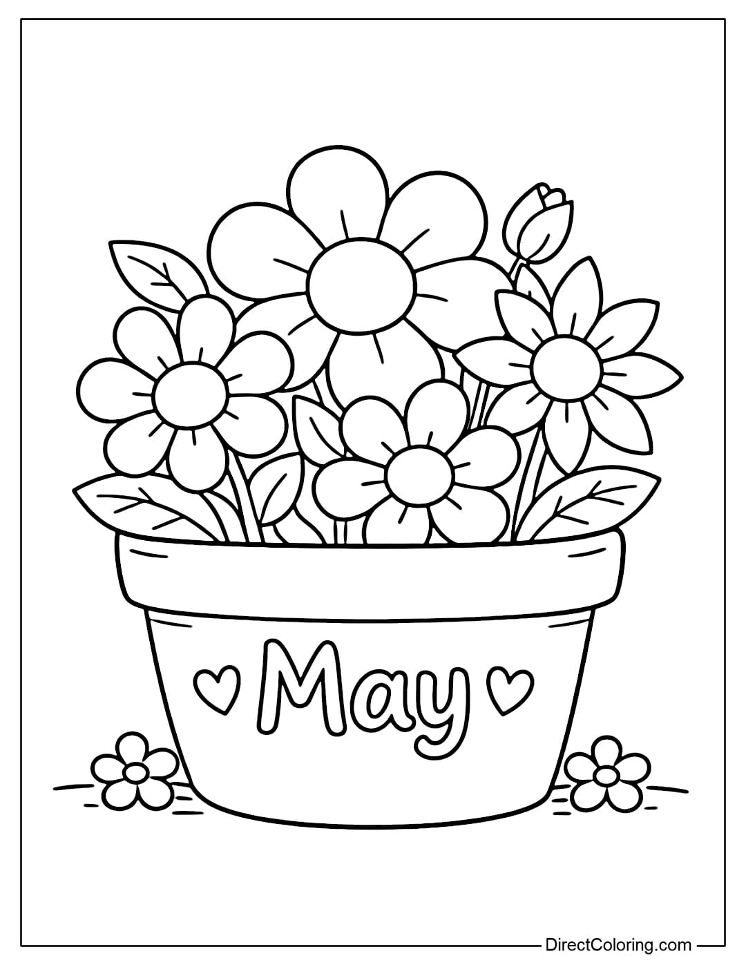 Image of a simple flower pot with many large flowers, with the word 