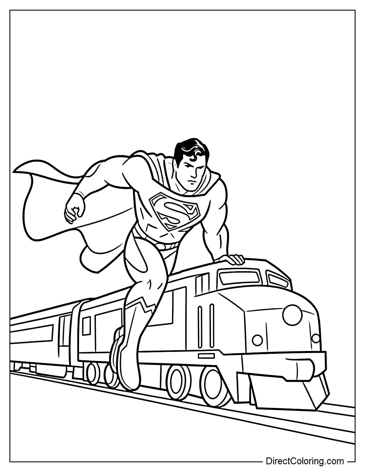 Superman stopping a moving train with his hand.