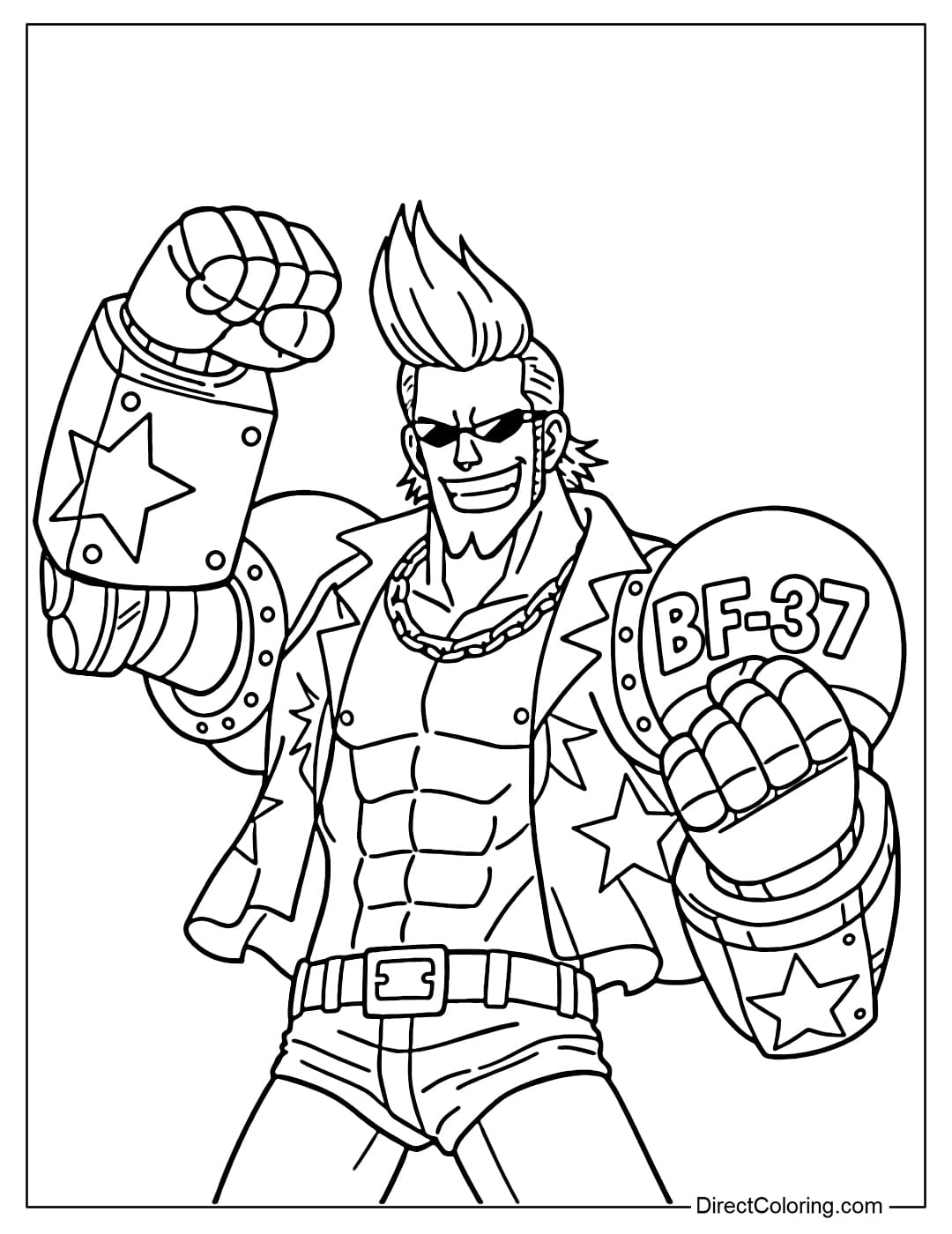 Cyborg Franky from One Piece strikes a powerful pose.