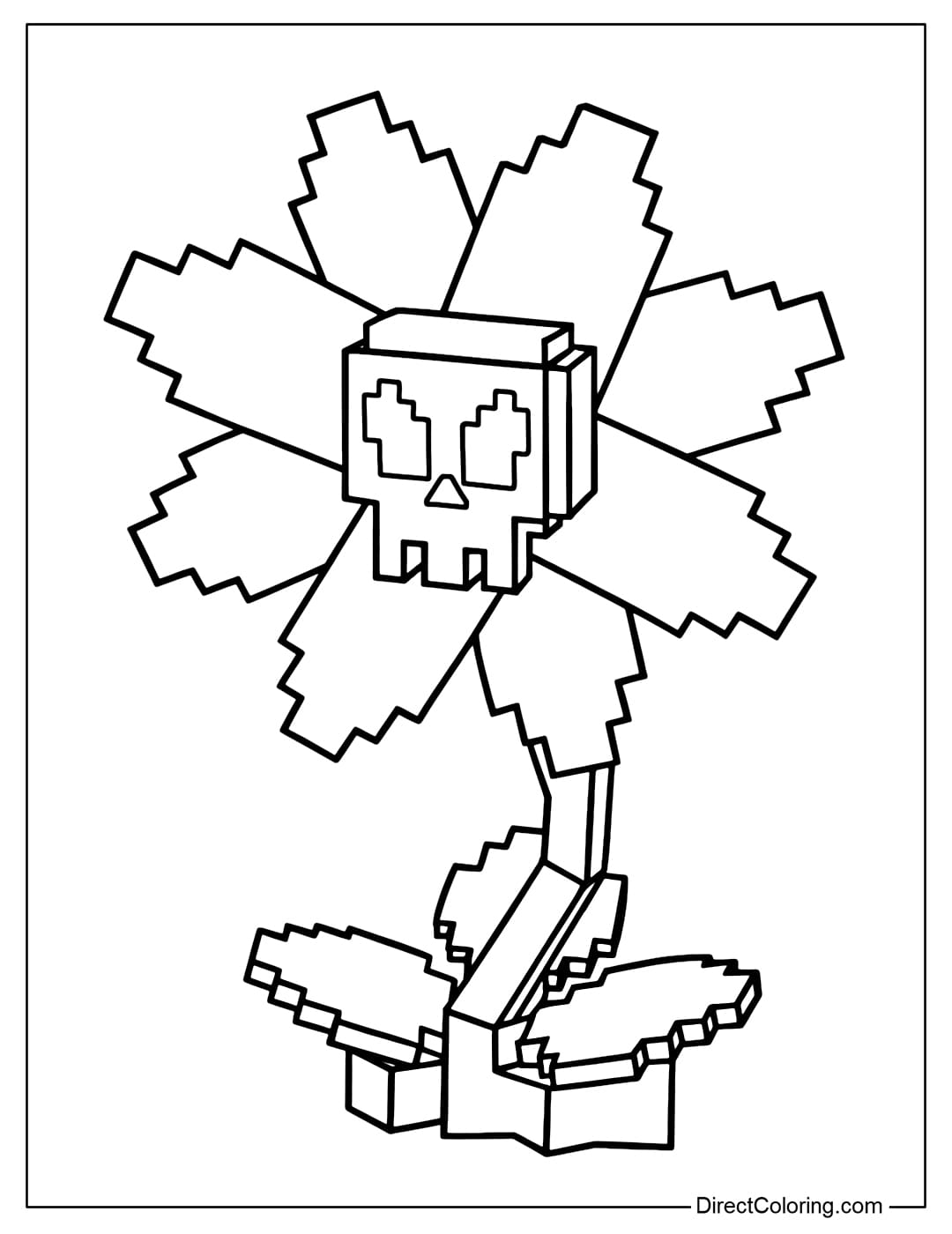 Coloring page for Skullflower in the game Plants vs Brainrots Roblox.