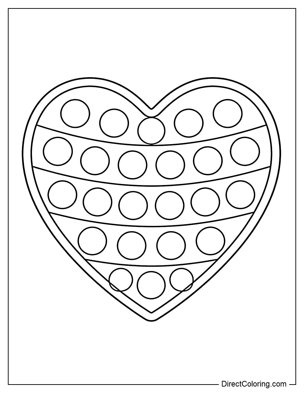A large heart-shaped pop it with round bubbles arranged along the curve of a heart.