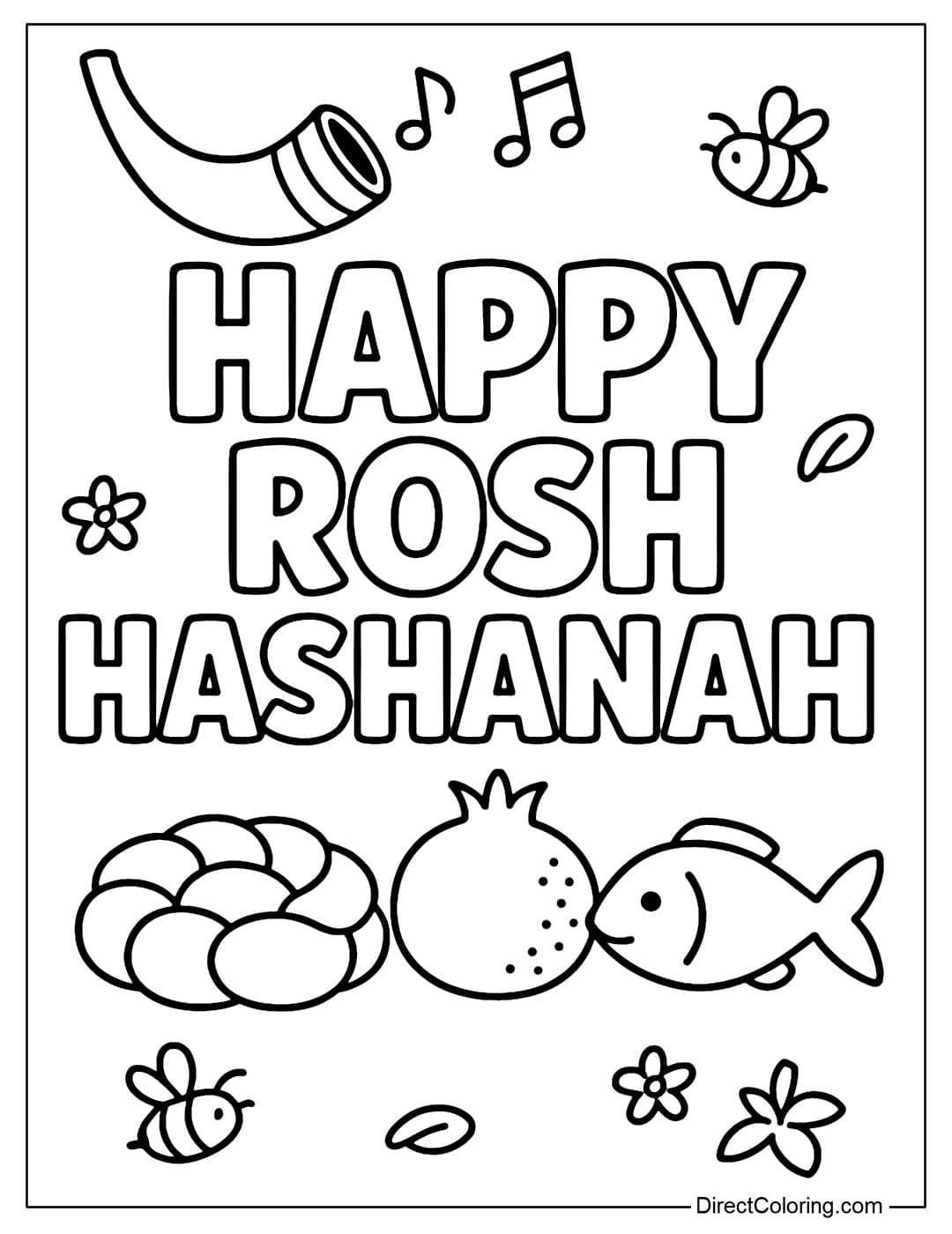 A coloring page with the words 