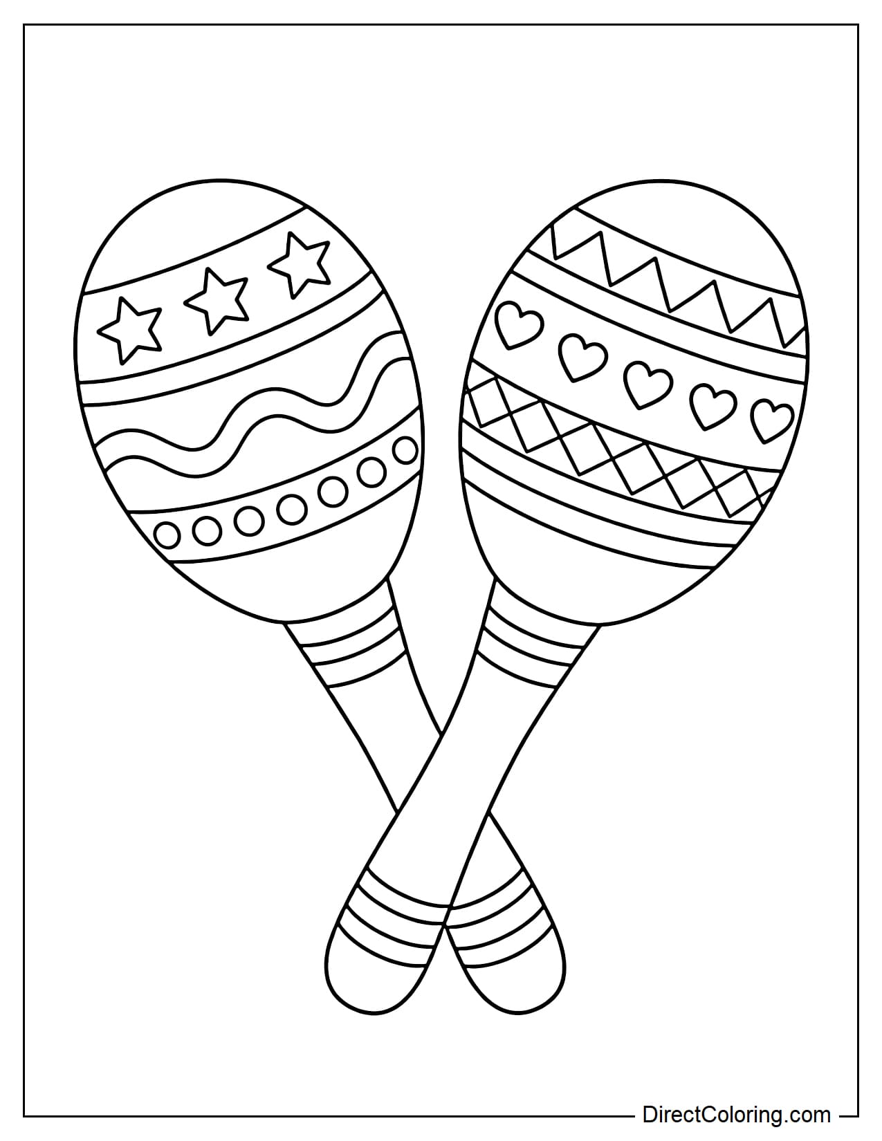 A pair of maracas decorated with various eye-catching patterns such as stars, hearts, zigzags, and diamonds.