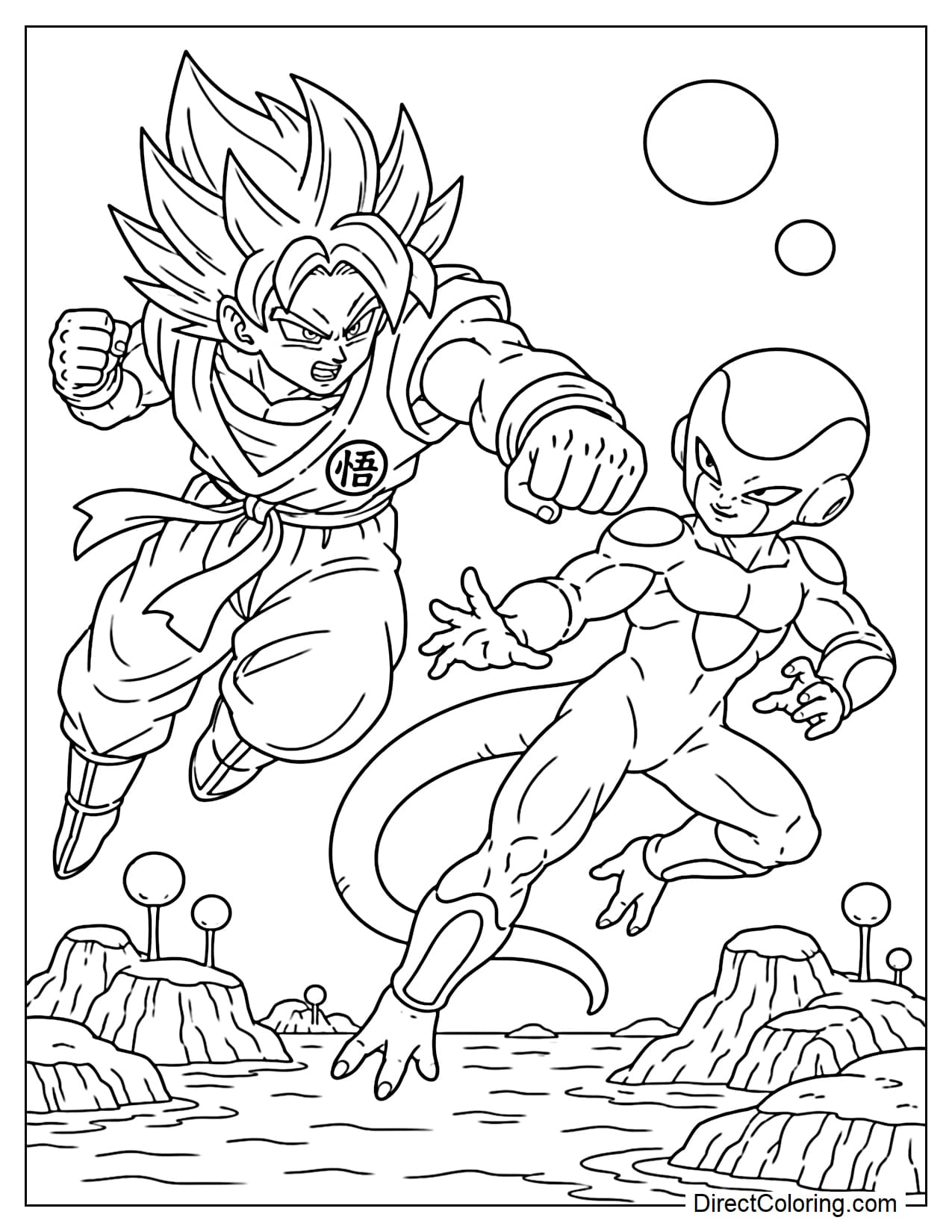 Dragon Ball Z Goku is fighting Frieza in his final form on Planet Namek.