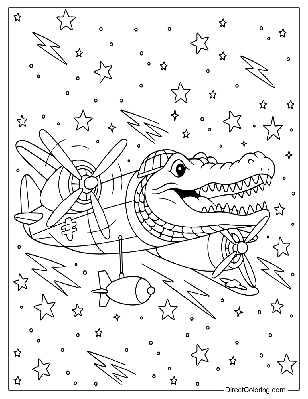 Bombardiro Crocodilo with Starry Sky Coloring Page Free