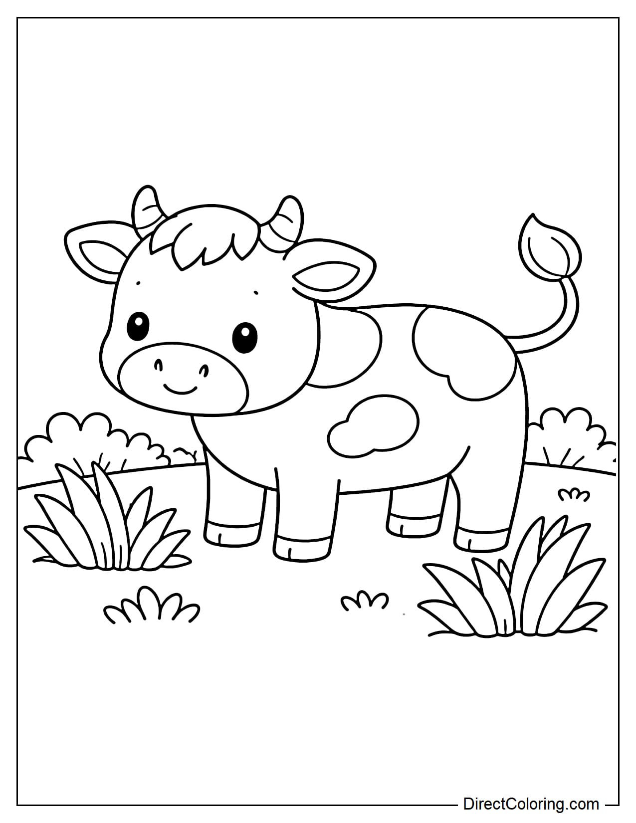 A cow is standing in a grassy field with some large clumps of grass around it.