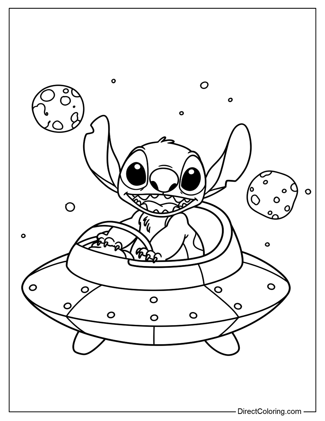 Stitch  in a Spaceship Coloring Page