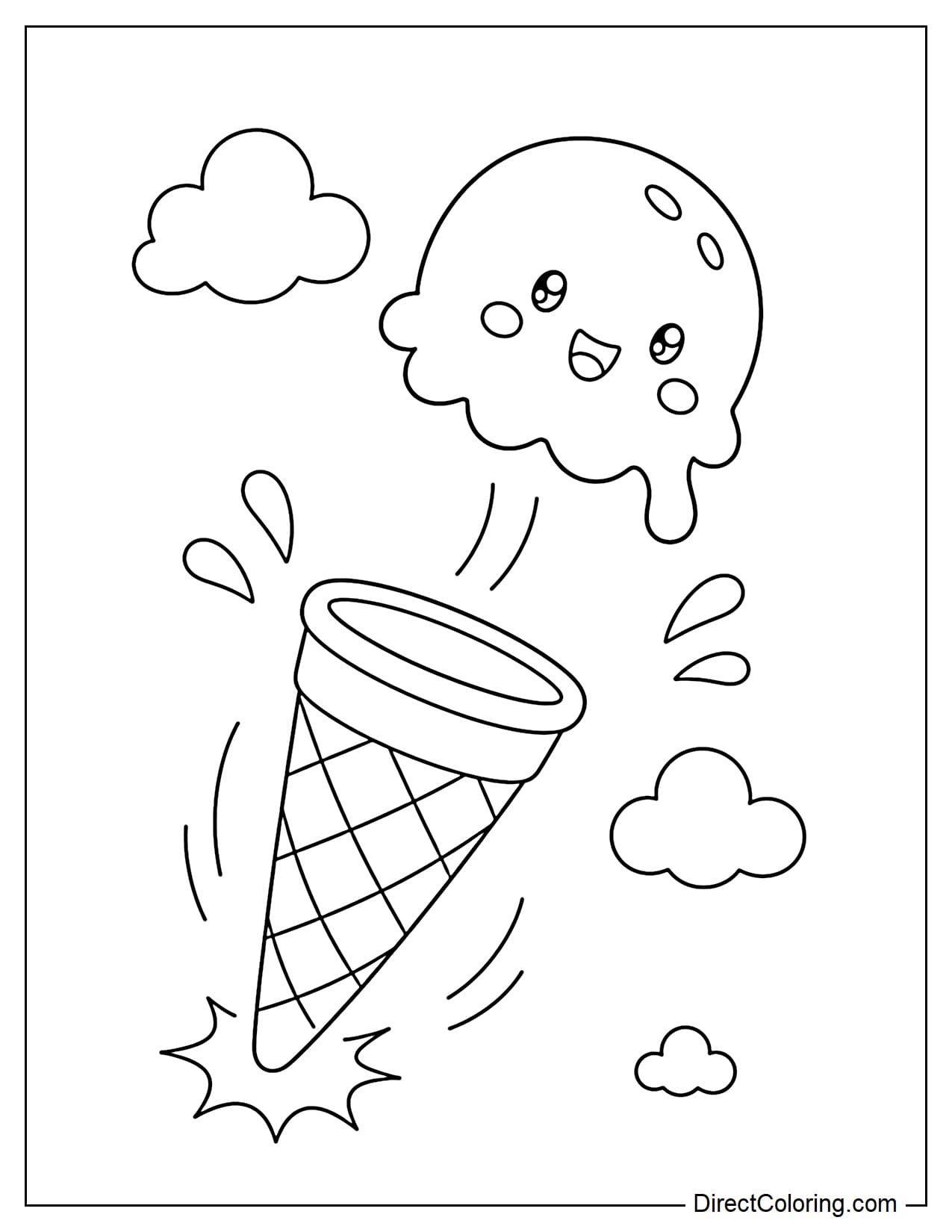 An ice cream scoop gently falling from a cone, with simple movement, the ice cream is drawn in a circle.