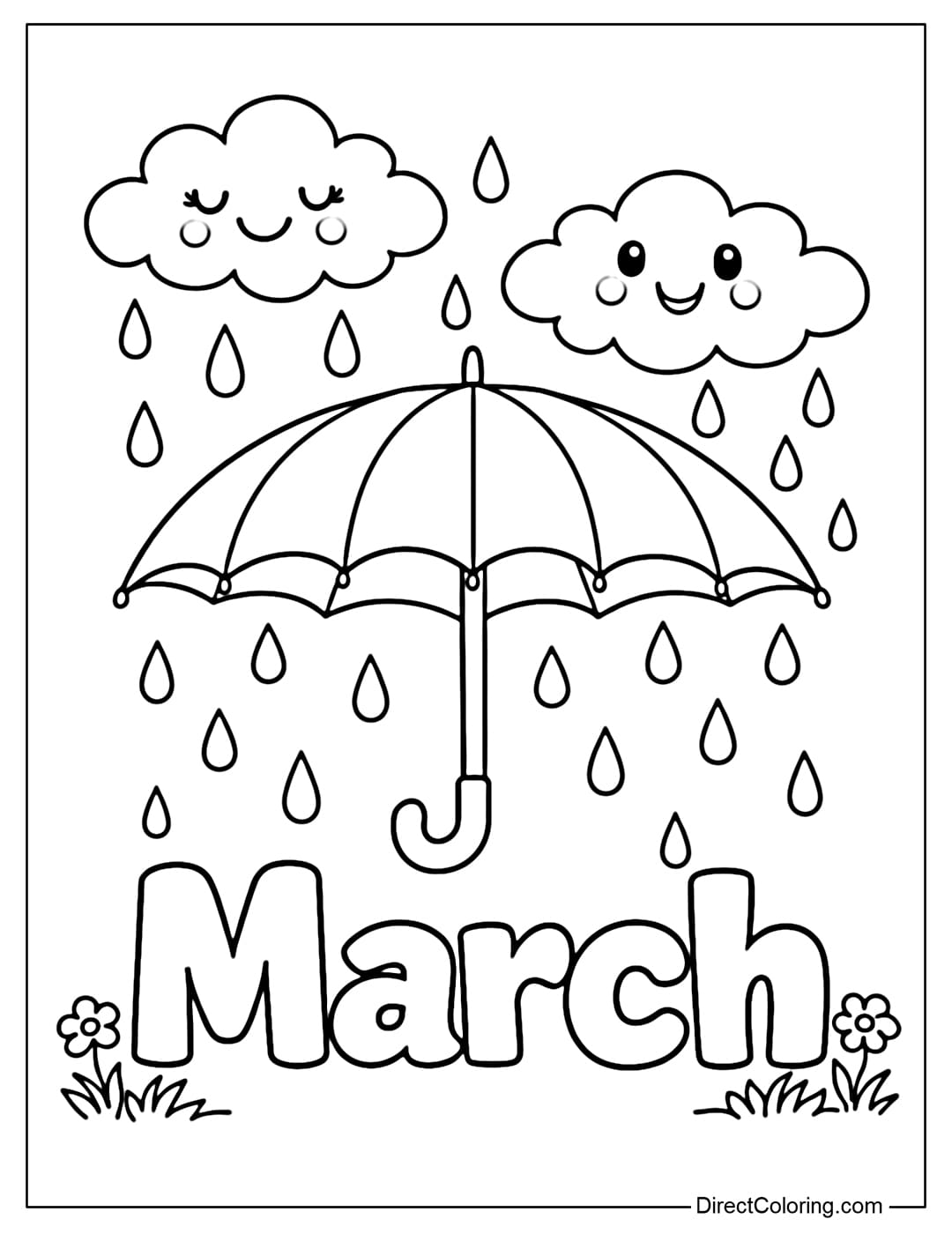 A coloring page with the word 
