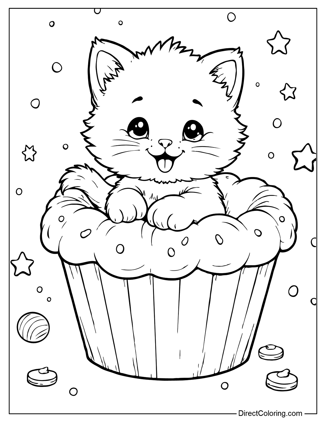 Kitten In a Cupcake Coloring Page