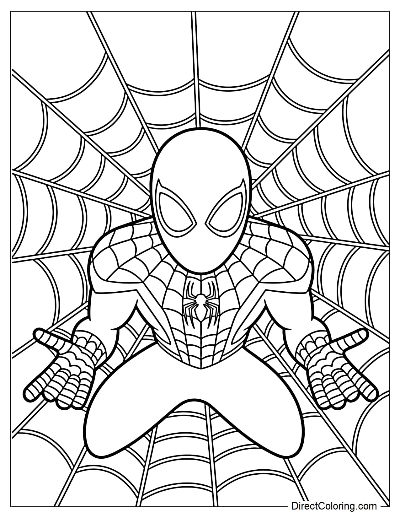 Spider-Man shoots webs forward, with a large web behind him.