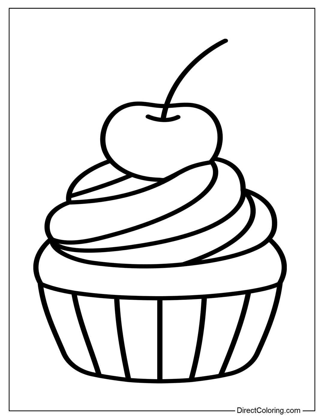 Coloring Page of Cupcake with Cherry