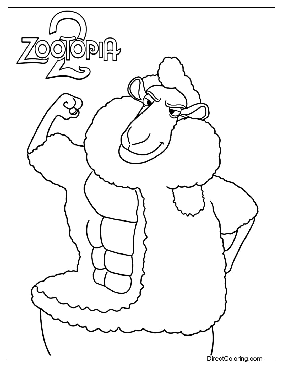Ed Shearin coloring page with a confident pose, showing off his muscular strength in a humorous way.