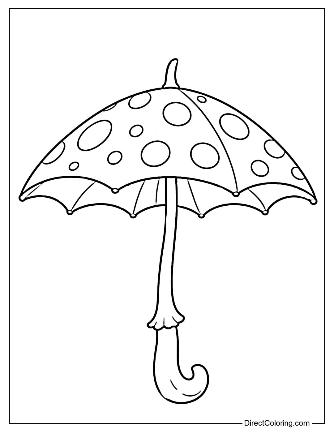 A coloring page inspired by mushrooms, with dots on the surface and a naturally curved edge, and a handle like a soft mushroom stem.